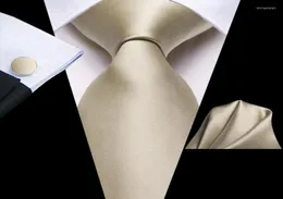 Bow Ties Light Champagne Solid Silk Wedding Tie For Men Handky Cufflink Necktie Set Fashion Design Business Party Drop HiTie Miri7042486