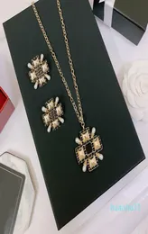 Female ornate cross imitation pearl ear stud necklace set fashion design highend letter earrings collarbone choker jewel2389566