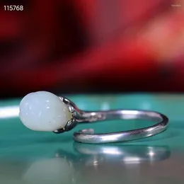 Cluster Rings Natural Real 925 Sterling Silver Inlaid White Hetian Jade Magnolia Open Ring For Women Engagement Gift