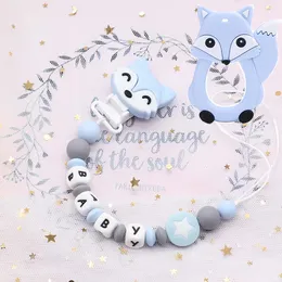 Baby Teethers Toys Nome personalizzato Catene per ciuccio in silicone fatte a mano Catena per capezzoli per dentizione sicura Baby Cute Teether Ciuccio Clip Catena di supporto 230606