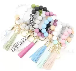 Pulseira de contas de silicone de grau alimentício comercial chaveiro com pingente de borla personalizado chaveiro feminino multicolorido