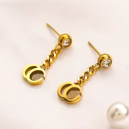 Classic Style Stainless Steel Dangle Earrings Famous Women Brand Letter Designer Chandelier Earring 18K Gold Plated Inlaid Crystal Ear Loop Christmas Jewelry