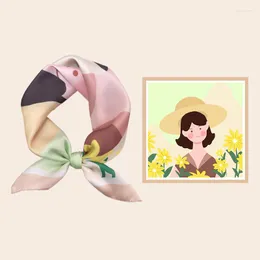 Scarves French Retro Silk Cute Scarf Women Small Square Scarfs Korean Summer Decorative Hairband Girl Cartoon Fashion Silks