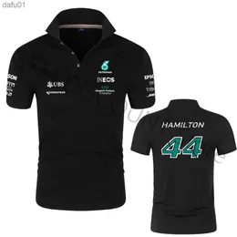 2023 포뮬러 원 경주자 번호 44 Lewis Hamilton F1 레이싱 팬 짧은 슬리브 팀 남자/여자 폴로 셔츠 대형 티셔츠 L230520