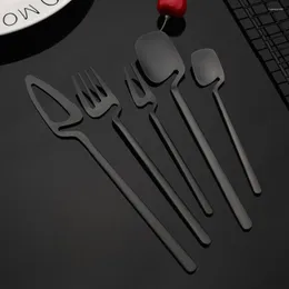 Dinnerware Sets 18/10 Stainless Steel Tableware Set 20Pcs/Set Black Cutlery Knife Fruit Fork Spoon Party Home Silverware