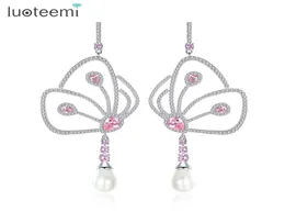 New Arrival Fashion Zircon Drop Brincos Pearl Dangle Earrings for Women Girls WhiteGold Color Jewelry Factory Whole LUOTEEMI1223257