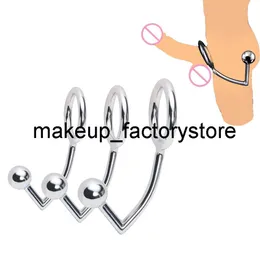 Massage Good quality Stainless Steel Metal Anal Hook With Penis Ring For Male Plug Penis Chastity Lock Fetish Cock294U