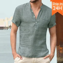 Mens Casual Shirts High Quality MenS Linen V Neck Bandage T Male Solid Color Long Sleeves Cotton Tshirt Tops S3xl 230607
