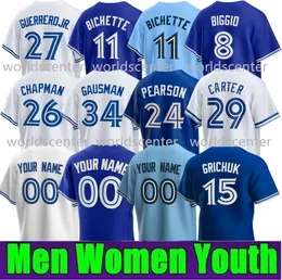 Mens Women Youth Vladimir Guerrero Jr. Jerseys 11 Bo Bichette 27 4 George Springer Stitched Kids Azul Branco Vermelho Beisebol Jerseys