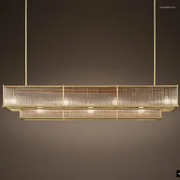 Pendant Lamps Chandeliers American Dining Room E14 Led Lights Straight Glass Shade PendantLuxury Gold Metal Rod HangingFixtures Lamp