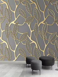 Wallpapers Custom Po Wallpaper For Walls 3D Stereoscopic Golden Tree Leaves Living Room TV Background Wall Mural Creative Paper 3D2811993
