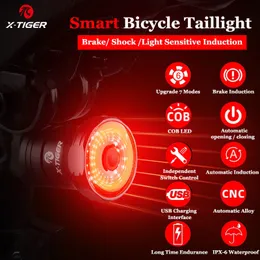 Bike Lights X Tiger Rear Light IPx6 Waterproof LED Charging Bicycle Smart Auto Brake Sensing Accessories Taillight 230607