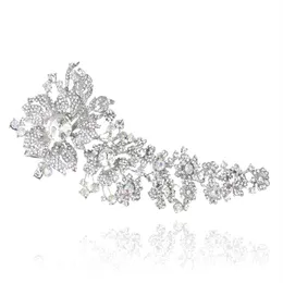 7 5 -calowy Extra duże vintage Rhodium Silver Splated Clear Rhinestone Bridal Broothes Women Party Pins267Z307E