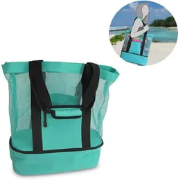 Ladies Picnic Bag Mesh Refrigerator Compartment Oversized Zipper Closed Beach Tote Bags Outdoor Camping Beach Mesh Handbag with Co4967554
