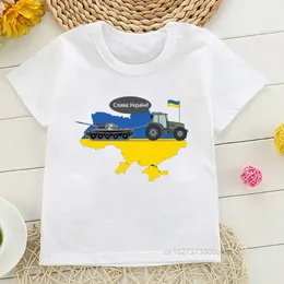 Tシャツ夏のファッションウクライナ旗ヒマワリのプリントTシャツキッズハラジュクTシャツ子供服ボーイズホワイトティートップ230606