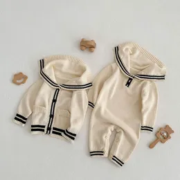 Rompers MILANCEL Spring Baby Rompers Sailor Collar Infant Knit Jumpsuits Brief Girls Outfit 230606