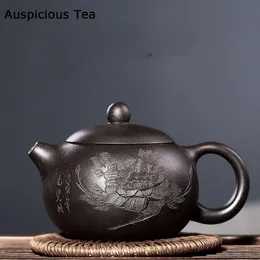 Teawaren 150ml Yixing Purpur Ton Teekannen geschnitzte Pfingstrosen Xishi Tea Pot Ball Loch Filter Kessel handgefertigt Zisha Tee Set Exquisite Geschenke