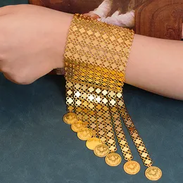 Bangle Coin Tassles Gold Plated Jewelry Bracelet Turkish Arabic Birdal Cuff Bracelet Ethnic Women Gifts Bijoux De Luxe Femme 230606