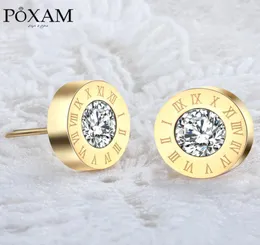 Stud POXAM Fashion Roman Numeral Round Crystal Small Earrings For Women Man Personality Statement Cubic Zirconia Ear Jewelry9325355