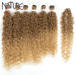 Nature Black Afro Kinky Synthetic 7 Pcs 2226 inch Ombre Brown Weave Bundles Curly Hair Q11289938329