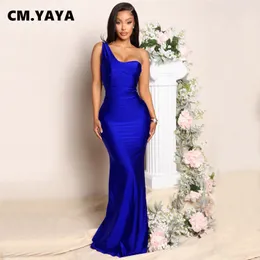 Grundlegende Freizeitkleider CMYAYA Frauen One Shoulder Schräghals Hohe Taille Bodenlanges Maxi Langes Meerjungfrau-Kleid Sexy Party-Abschlussball-Abendkleider 230606