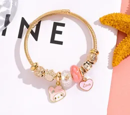 Guldfärgpärlor modedesign rostfritt charms armband lyckligt kärlek hjärta cinnamoroll charms armband flicka kawaii gåva