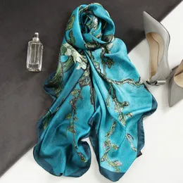 Саронгс Испания Роскошные шелковые шарф -шарф -дизайнер -дизайнер van gogh масляная живопись цветочные платки пашмина, дамы, обертывания шарфов Folarard Hijab 230605