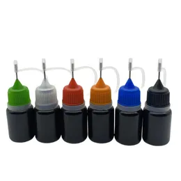 5pcs Vuoto Flacone contagocce PE nero morbido da 5 ml per barattolo di plastica liquida E con fiala con cappuccio in metallo 2TSK