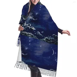 Sciarpe Autunno Inverno Caldo Cielo Notturno Con Stelle E Luna Piena Moda Scialle Nappa Avvolgere Collo Fascia Hijab Stola