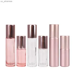 Fragrance 6/12/24pcs 5ml/10ml Pink/Matte Rose/Transparent Glass Roll on Bottle with Stainless Steel Roller Ball for Perfume Essential Oil L230523