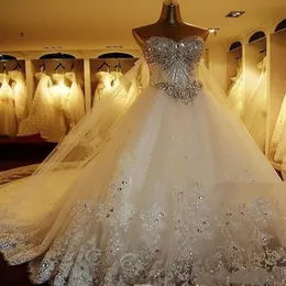 100% verklig POS och lyxig kristallromantisk mode plus storlek A-line bröllopsklänningar 2019 Stöd anpassade brudklänningar240d