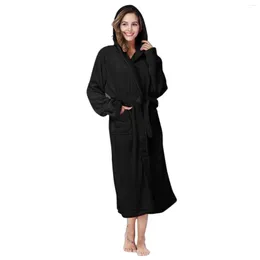 Women's Sleepwear Women Hooded Fleece Bathrobe Lightweight Soft H Robe Long Flannel Bathrobes