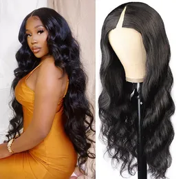 V U Part Wig Body Wave No Leave Out Thin Wig Glueless Wigs No Sew in NO Glue Curly Human Hair Wig