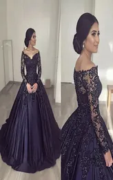 Gothic Black ALine Satin Wedding Dress For Bride 2022 Lace Full Sleeve Beads VNeck Long Bridal Dresses Formal Gowns Custom Made5500399