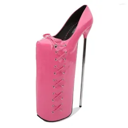 Dress Shoes Sexy Pink Red High Heels Platform Pumps 30cm Women Fashion PU Leather Round Toe Lace Up Party Lolita Stripper Pole Dance