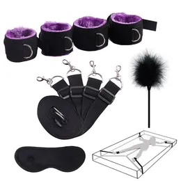 Sex Handcuffs With Mask and Flirting Feather Stick BDSM Bondage Set Under Bed Erotic Sex Toys for Women Couple Adult Game