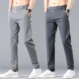 Men's Pants Classic Style Spring Summer Men's Thin Slim Gray Casual Business Fashion Korean Solid Color Elastic Waist Trousers Male