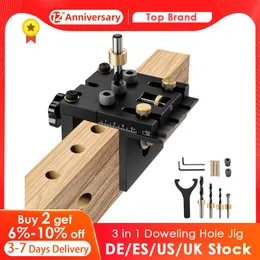 Falegnami 3 in 1 Tassello Tasca Foro Jig Kit per la lavorazione del legno con clip di posizionamento Guida di perforazione regolabile Localizzatore punzonatrice Strumenti di carpenteria