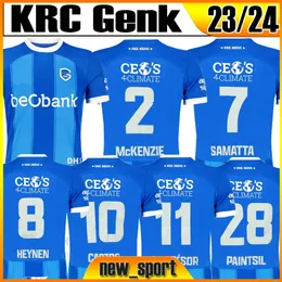 23 24 krc genk heynenサッカージャージーサマッタマッケンジーペイントシルM.tresor cuesta 2023 2024ホームブルーシャツ半袖アルドルトユニフォームサッカーシャツ