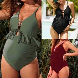 Moderskap Swimwears Fashion Women Maternity Swimwear Onepiece Halter Graviditet Swimsuit Red Soild Bathing Suits Justerbara bröstbadkläder T230607