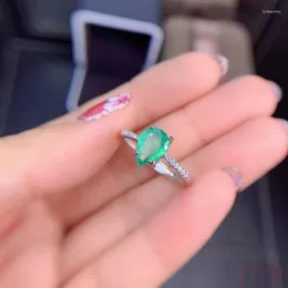 Cluster Rings Natural Colombian Emerald 925 Sterling Silver 6x8mm Sugar Tower Ring Female Niche Design Light Luxury Color Treasure Open