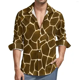 Herren-Freizeithemden, Giraffen-Haut-Druck-Hemd, Herbst-Wildtier-Männer-Neuheitsblusen, langärmlig, bedruckt, Streetwear-Kleidung in Übergröße