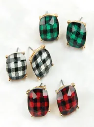 Faceted Resin Square Buffalo Stud Earrings for Women Gold Tone Plaid Geometric Pendant Choker Necklace Jewelry Accessories2192067