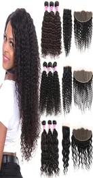 Brazilian Virgin Kinky Curly Human Closure Unprocessed Water Deep Wave Bundles With Lace Frontal Ramy Hair Extensions1664891