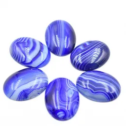 Koraliki Darmowa wysyłka 6pcs/działka hurtowa 30x40 mm Natural Blue Stripe Stripe Onyx Owalny kabochon koraliki do tworzenia akcesoriów biżuterii