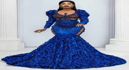 2021 Arabic Aso Ebi Royal Blue Luxurious Mermaid Evening Dresses Lace Beaded Prom Dress Crystals Formal Party Second Reception Gow2252170