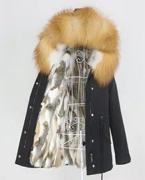 Winter Jacket Women Real Fur Coat Parka Natural Raccoon Fur Collar Thick Warm Rabbit Fur Liner Streetwear Brand Casual LJ2012033356727