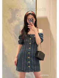 Basic Casual Dresses Designer Hong Kong style one line neck off Shoulder jeans dress 2023 verão new fashion with a slim A-line short saia cós FVK8