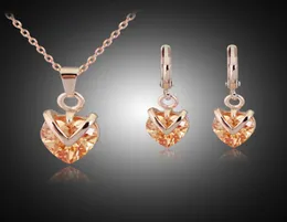 Fashion Heart Opal Statement jewelry sets 18K gold Cubic Zirconia Austrian Crystal Pendant Necklace Earring Set Wedding Jewelry Se8513007