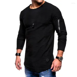 Herrdräkter A1882 Effen Kleur Lange Mouw Arm Rits T-shirt Mannen Voorjaar Casual Truien Fashion Slim Basic Tops Streetwear